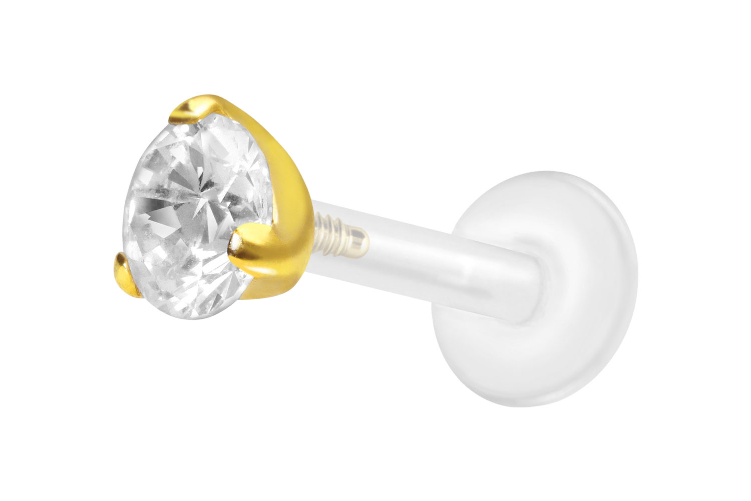 PTFE Labret Piercing mit Innengewinde + Titan-Aufsatz EINGEFASSTER KRISTALL
